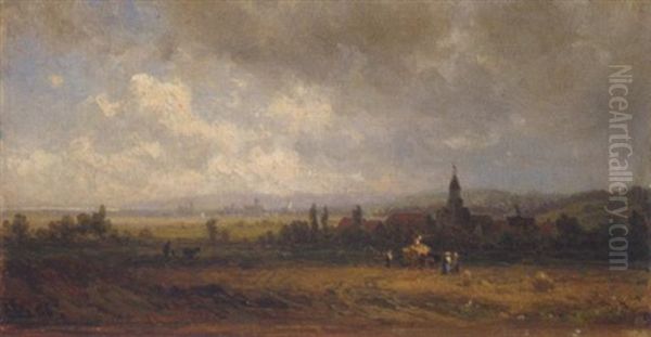 Dorf In Sommerlicher Landschaft Mit Heraufziehenden Regenwolken Oil Painting by Dietrich Langko