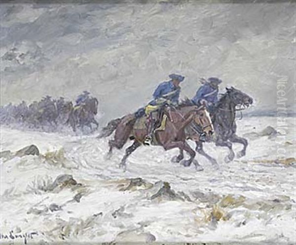 Karoliner I Galopp Oil Painting by Alexander Langlet