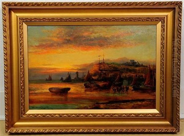 Harbor Scene Oil Painting by William Langley