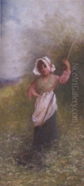 Portrait Of Lady In Hayfield Oil Painting by William Langley