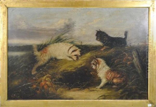 Chiens Oil Painting by J. Langlois