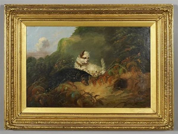 Terriers Hunting Oil Painting by J. Langlois