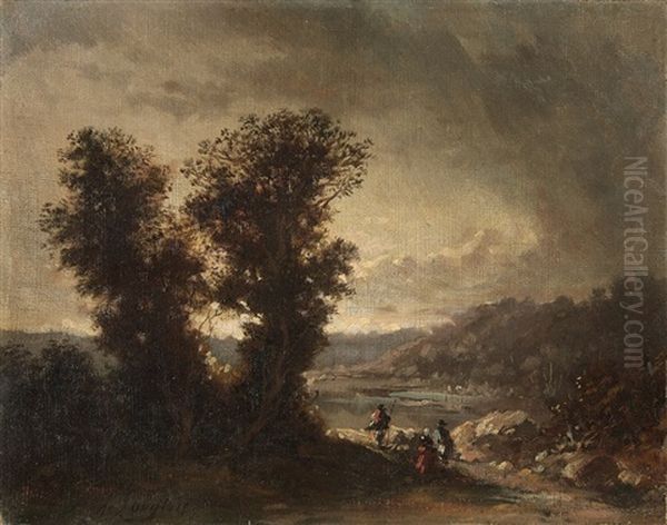 Landscape With Travellers Oil Painting by Jean-Charles Langlois
