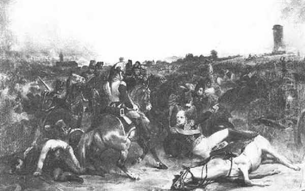 Mort Du Marechal Lannes A La Bataille D'essling Le 22 Mai 1809 Oil Painting by Jean-Charles Langlois