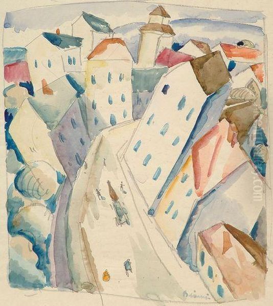 Haztetok Oil Painting by Viktor Belanyi