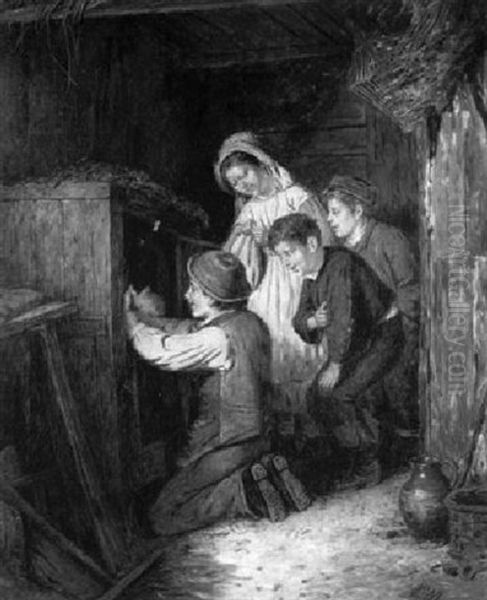 Feeding The Rabbits Oil Painting by Mark William Langlois