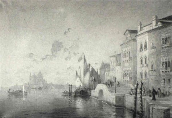 Along The Riva Degli Schiavoni, Venice Oil Painting by Walter Franklin Lansil