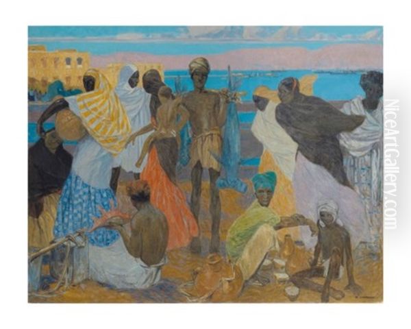 Le Marche Aux Poissons A Djibouti Oil Painting by Fernand Lantoine