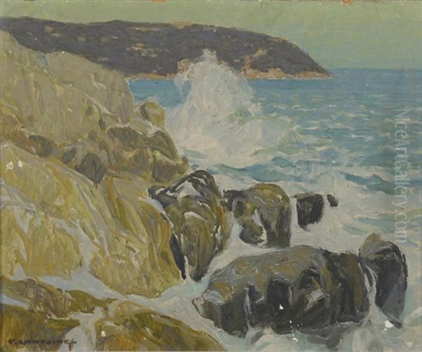 Cote Rocheuse Aux Alentours De Nice, Quai Rauba-capeu Oil Painting by Fernand Lantoine