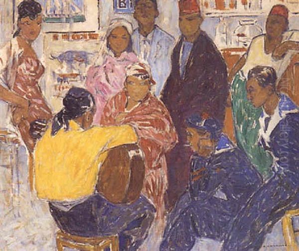 Guitariste Dans Un Bar Oil Painting by Fernand Lantoine