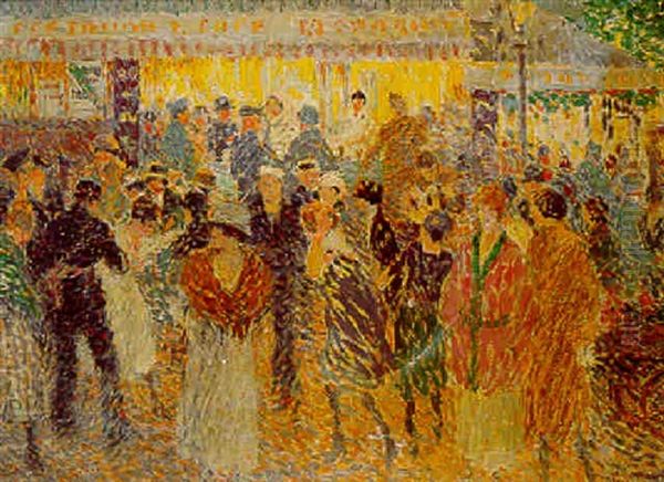 Promeneurs Aux Terrasses Illuminees Oil Painting by Fernand Lantoine