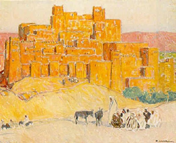 Nomades Devant Une Ville Fortifiee Oil Painting by Fernand Lantoine