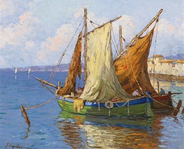 Le Retour Des Pecheurs Oil Painting by Georgi Alexandrovich Lapchine