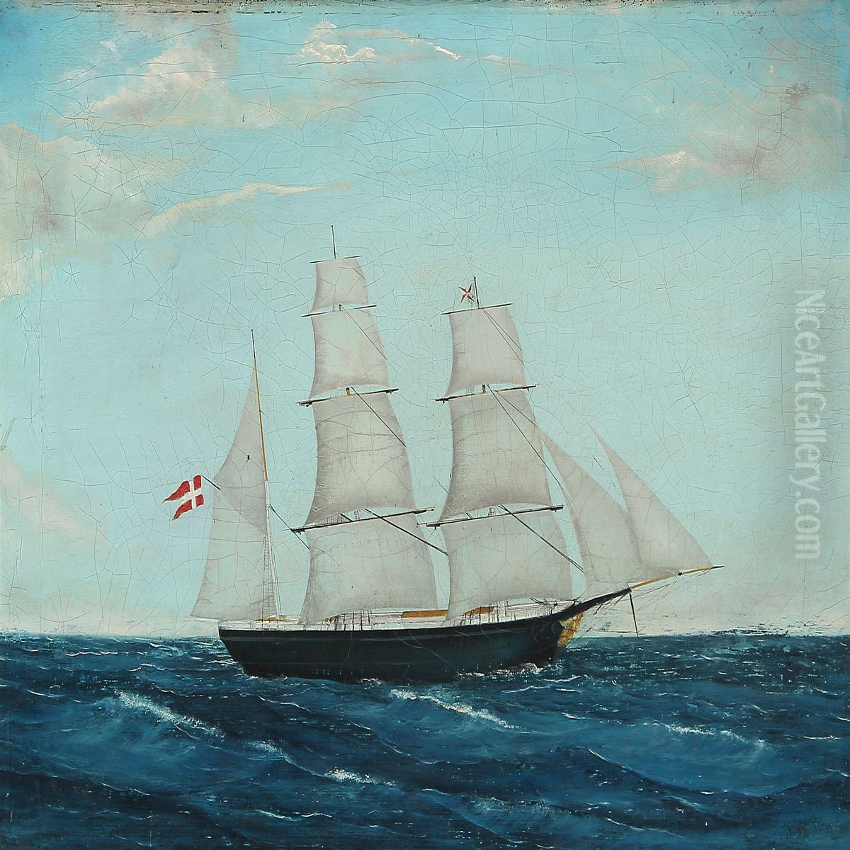 A Danish Bark Oil Painting by J. Beldring