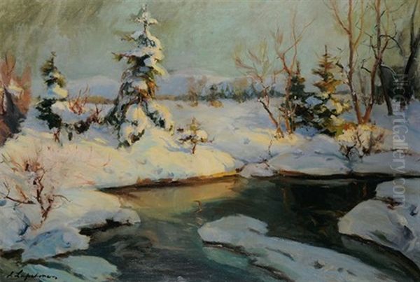 Matin D'hiver En Russie Oil Painting by Georgi Alexandrovich Lapchine