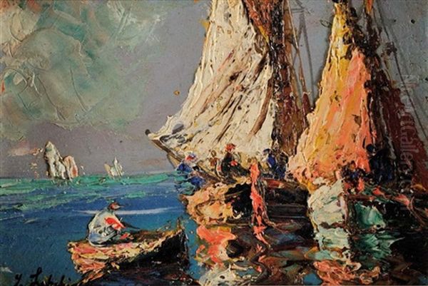 Barques En Mer Oil Painting by Georgi Alexandrovich Lapchine