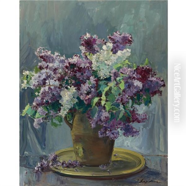 Vase Of Lilacs Oil Painting by Georgi Alexandrovich Lapchine