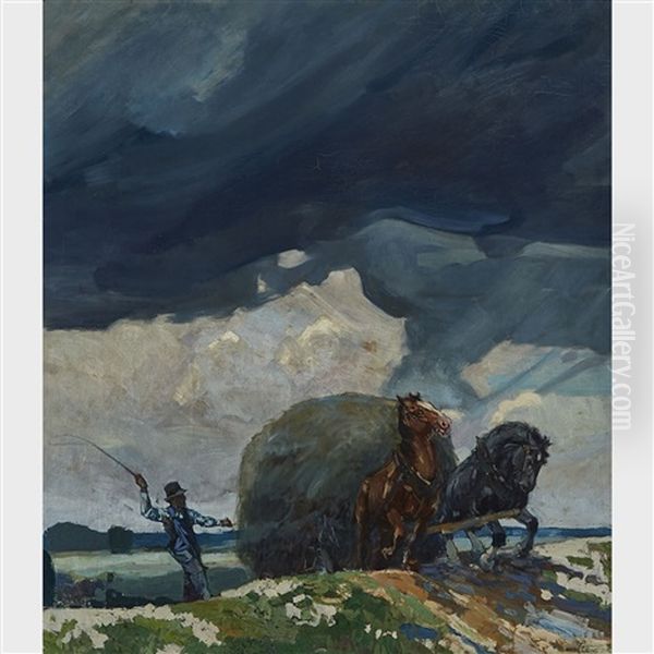 Hauling Hay Oil Painting by Andreas Christian Gottfried Lapine