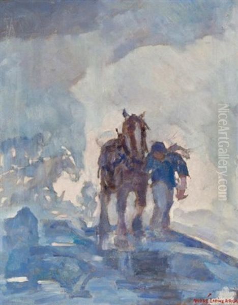 Misty Morning Oil Painting by Andreas Christian Gottfried Lapine