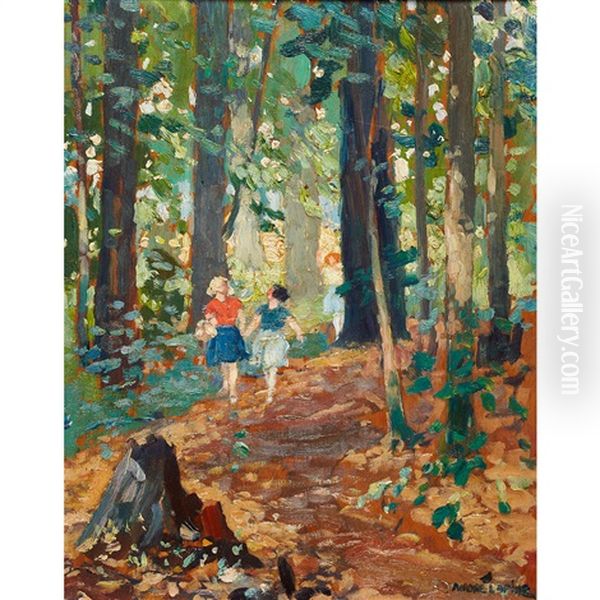 A Stroll Through The Woods Oil Painting by Andreas Christian Gottfried Lapine