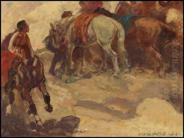 The Halt Oil Painting by Andreas Christian Gottfried Lapine