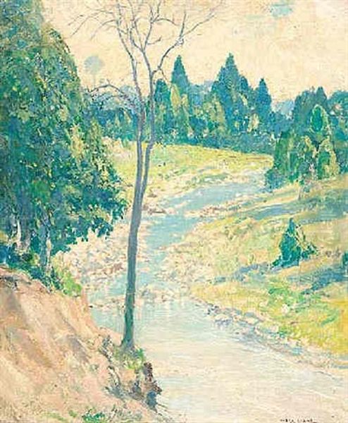 Placid Stream, White Veil Oil Painting by Andreas Christian Gottfried Lapine