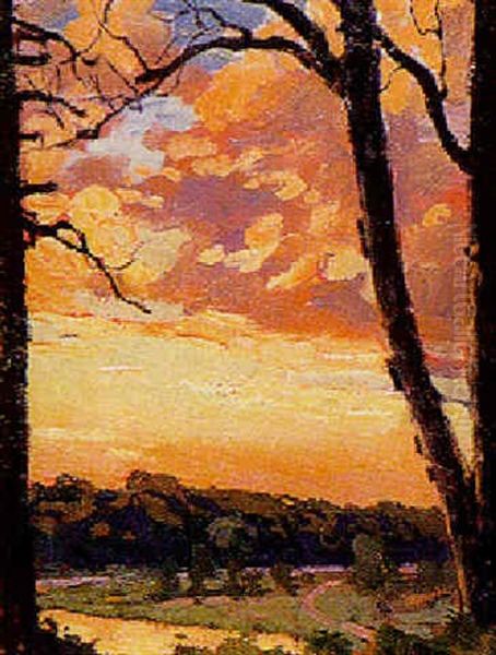 Untitled - Summer Sunset Oil Painting by Andreas Christian Gottfried Lapine