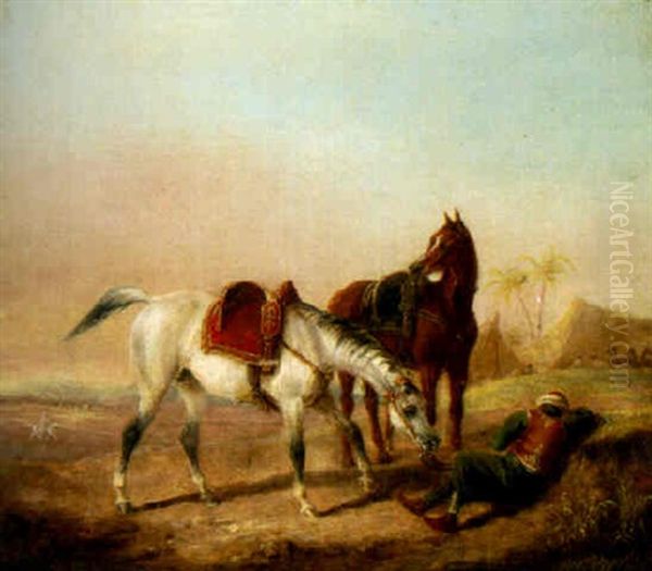Outside An Arab Encampment Oil Painting by Emile-Henri LaPorte