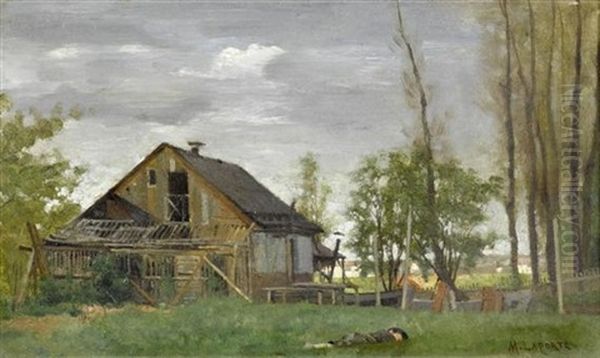 Bauernhof Mit Einem Schlafenden Jungen Im Vordergrund Oil Painting by Marcellin Jean Laporte