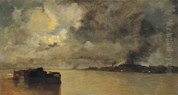 Am Nachtlichen Fluss Oil Painting by Charles Lapostolet