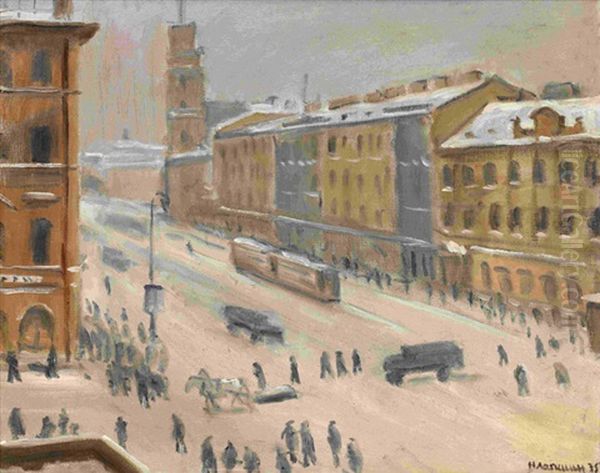 Nevsky Prospect Oil Painting by Nikolai Fedorovich Lapshine