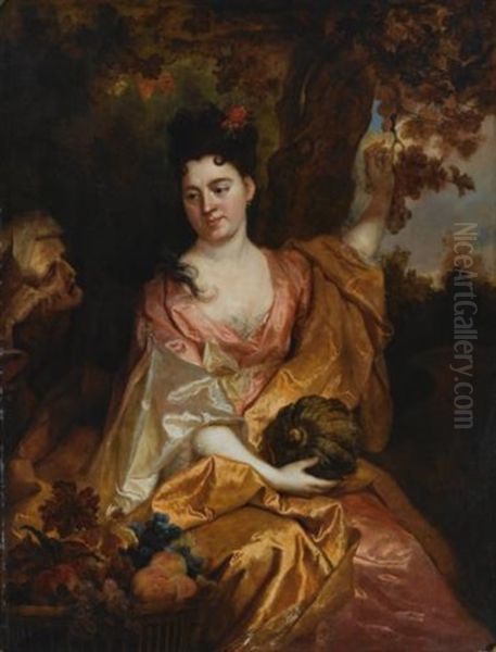 Portrait Of A Lady As Pomona, Beside Her Vertumnus Oil Painting by Nicolas de Largilliere