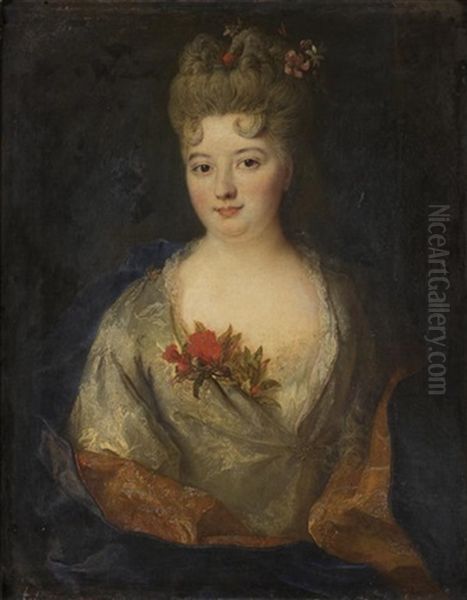 Jeune Femme En Buste Au Corsage Decore De Fleurs Oil Painting by Nicolas de Largilliere