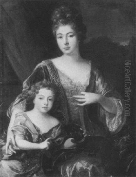 Bildnis Einer Dame Mit Kind Und Hundchen Oil Painting by Nicolas de Largilliere