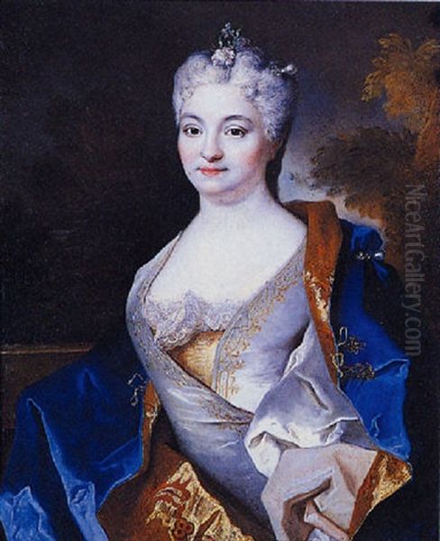Portrait De Femme Drapee Dans Un Manteau Bleu Oil Painting by Nicolas de Largilliere