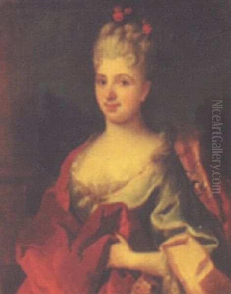 Portrait De Femme A La Robe Bleue Oil Painting by Nicolas de Largilliere
