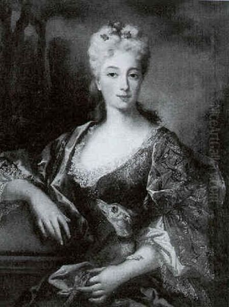 Portrait Of A Lady Holding An Italian Greyhound Oil Painting by Nicolas de Largilliere