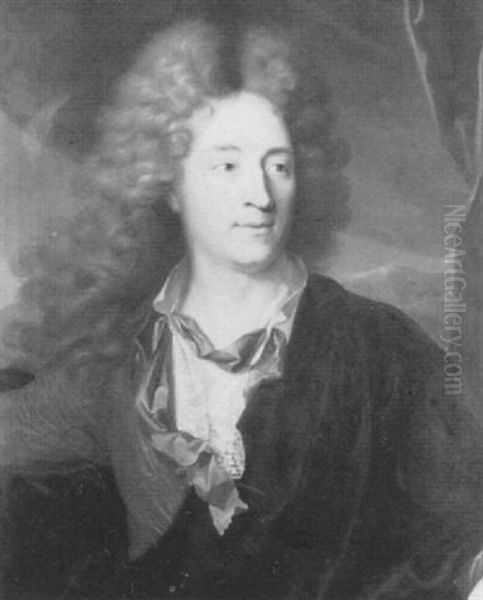 Portrait Of A Gentleman, Half Length In A Brown Jacket And A Black Wrap Oil On Canvas Oil Painting by Nicolas de Largilliere