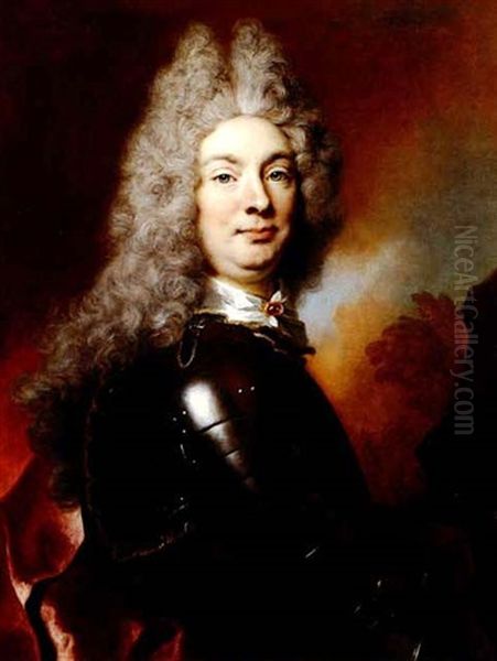 A Noble Lady As The Goddess Flora And A Man In Armor: A     Pair Of Portraits Oil Painting by Nicolas de Largilliere