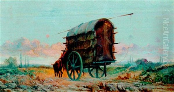 Paisaje Y Carretas Oil Painting by Ernesto Laroche