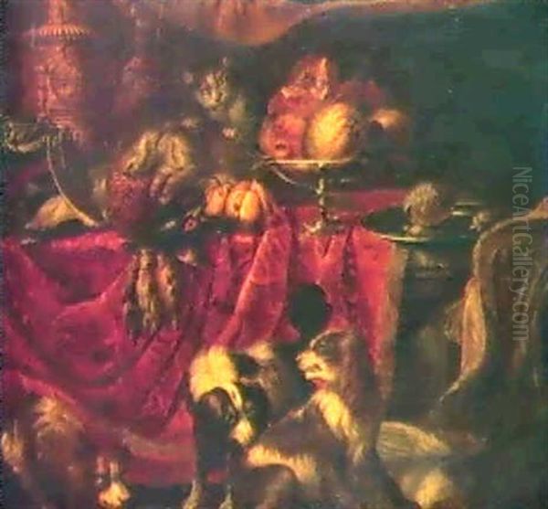 Still Life With A Cat Oil Painting by Marcellus Laroon