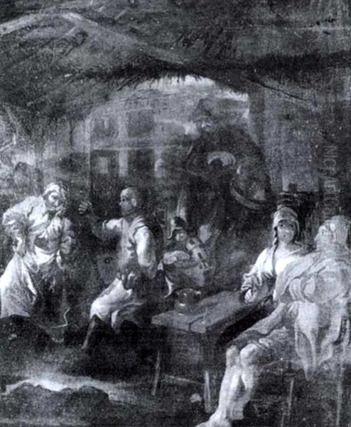 Zechende Und Tanzende Bauern In Einer Scheune Oil Painting by Marcellus Laroon