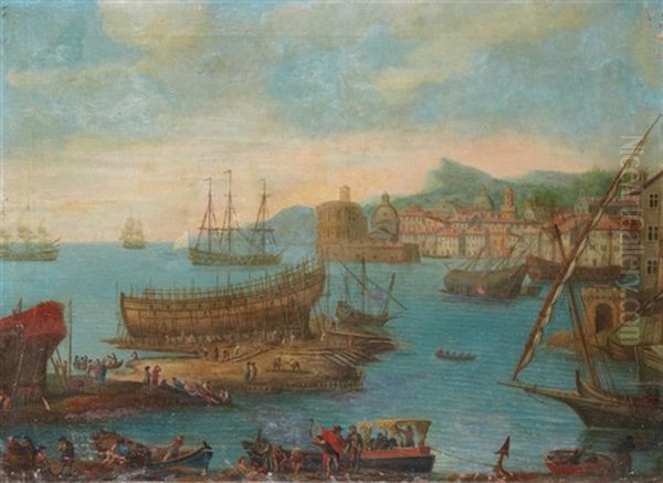 Chantier De Construction Navale Pres Dun Port Oil Painting by Pascal de LaRose