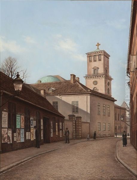 View From St. Kannikestraede In Copenhagen Oil Painting by Adolf Alfred Larsen