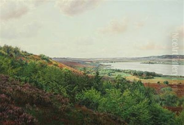 View Over Lake In Silkeborg Oil Painting by Adolf Alfred Larsen