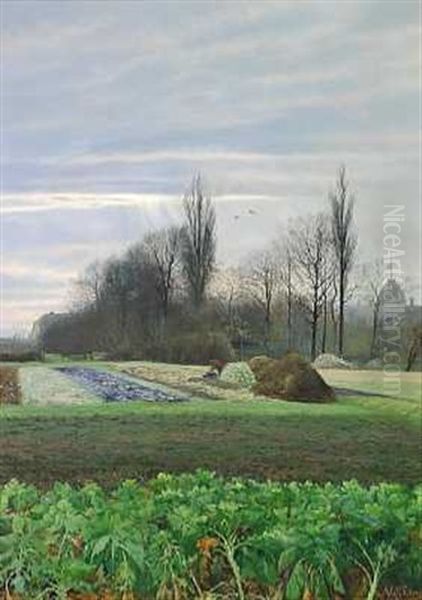 Et Gartneri. November Oil Painting by Adolf Alfred Larsen