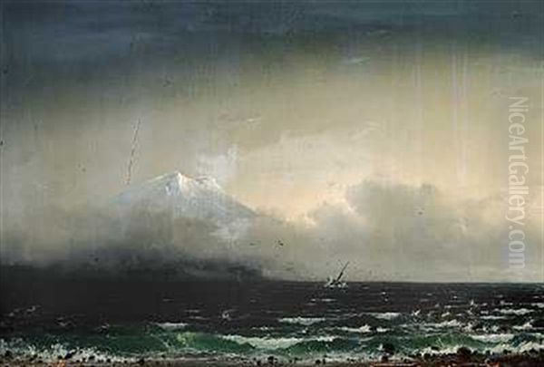 Marine Med Sneklaedte Bjerge Ud For Den Islandske Kyst, Morgenstemning Oil Painting by Emanuel Larsen