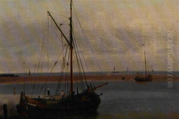 Skibe Ved En Hollandsk Kyst Oil Painting by Emanuel Larsen
