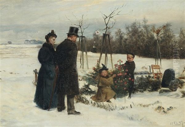 Decorating The Christmas Tree Oil Painting by Knud Larsen