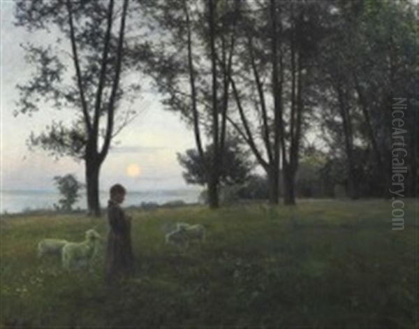 At The Outskirts Of The Forest, Evening Oil Painting by Knud Larsen